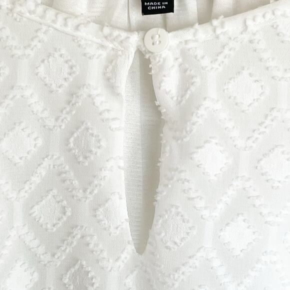 Ryan Wythe White Flowy Top Diamond Texture Smocked Sleeves Sz 3X Boho Cottage - Picture 5 of 7